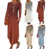 Long Sleeve Maxi Dress with Pockets Women Loose A Line O Neck Printing Dress for Dating Commuting Spring Fall Irregular Hem