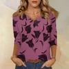 Women's Tops Three-quarter Sleeve Shirt V-neck Loose Casual Shirt Floral Print T-shirt