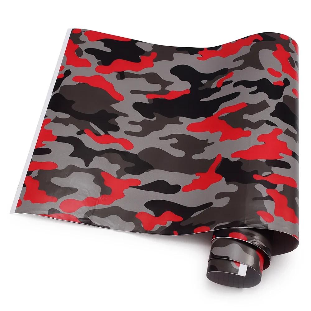 Car Red Camo Film PVC Waterproof Self Adhesive Camouflage Film Auto Body Color Change Sticker for Auto Motorcycle Stickers