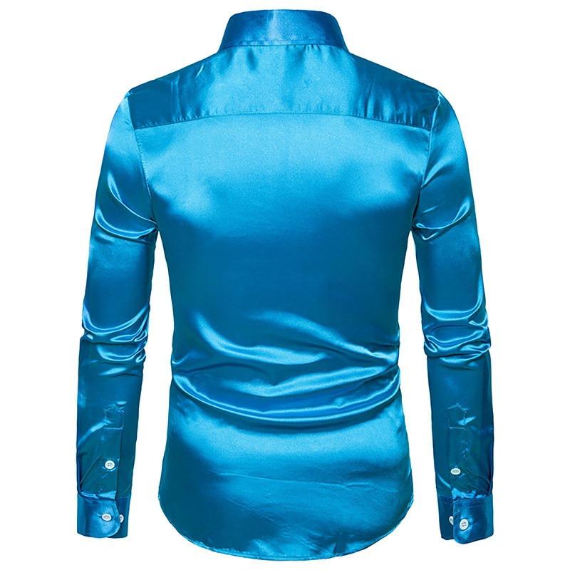 Men's Fashion Color Personality Casual Slim Long Sleeve Lapel Shirt Top