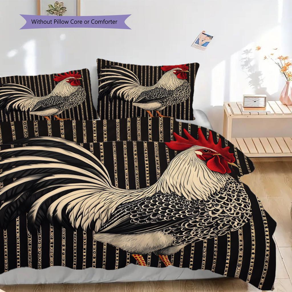 Rooster Pattern Bedding Quilt Set Quilt Cover Pillowcase Home Decoration Birthday Gift (1 * duvet cover + 2 * pillowcase, without core)