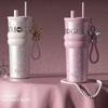 710ml Travel Thermos with Straw and Leak-Proof Lid, Stainless Steel Metal Water Bottle for Hot and Cold Coffee Drinks