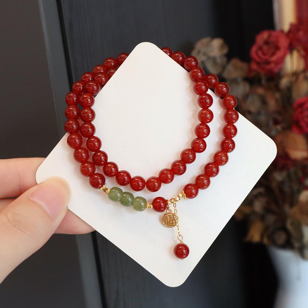 Natural Agate Chalcedony Bracelet Double Circle Beads Fashion Women Daily Jewelry Lucky Gift