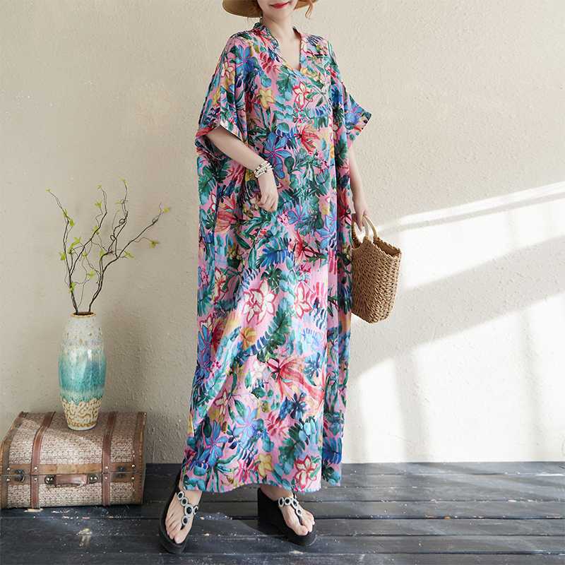 

Летний цвет Путешествия Ретро Длинная юбка Хлопково-льняное платье One size