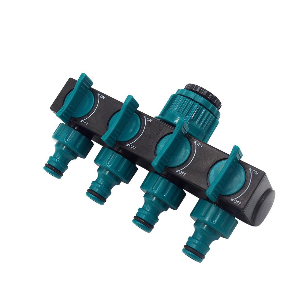 4 Way Hose Splitter, Hose Splitter for Garden 4 Way Shut Off Valve Plastic Hose Nozzles Water Tap Converter Connector