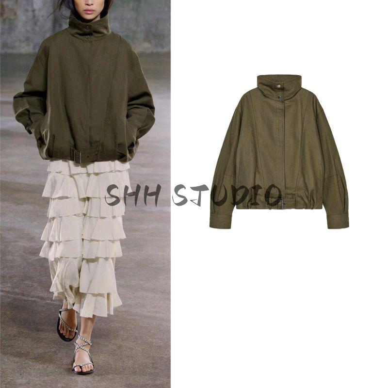 Summer New Product Women's Clothes Cotton Blended Turtleneck Long Sleeves Buckle Decoration Pilot Jacket Outwear 2951471