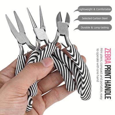Hi-Spec 17-Piece Jewelry Making Kit, Mini Zebra Print Handle, Carbon Steel, DIY Craft Tools Set for Beading, Wire Wrapping, Bracelet Making