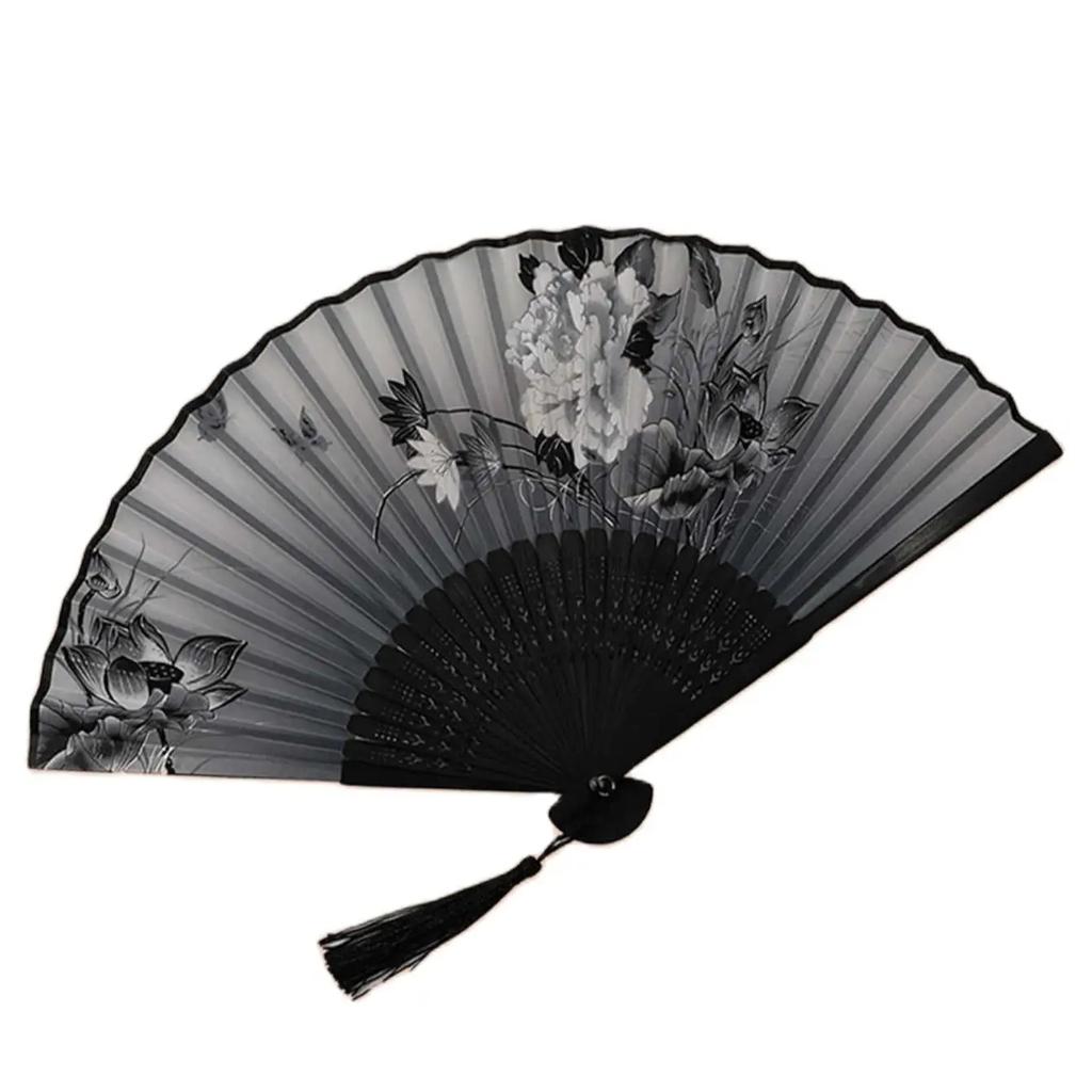 1 Stück-Tragbarer Faltfächer Stoff Handfächer Chinesischer Eleganter Stoff Handfächer für Hochzeiten Reisen Party Tanzen Cosplay