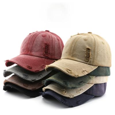 Japanische Retro-Damen Herbst- und Winter-Waschung Löcher einfarbig helles Brett Baseballkappe Outdoor Herren Reise Sonnenschutz Schirmmütze