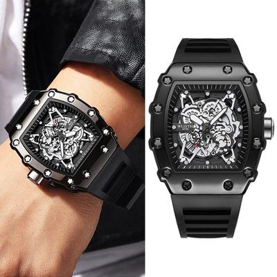 Swiss Brand Men's Sporty Mechanical Watch - Hollowed Large Dial, Luminous, Ideal for Students.