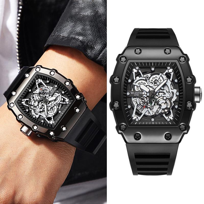 Swiss Brand Men's Sporty Mechanical Watch - Hollowed Large Dial, Luminous, Ideal for Students.