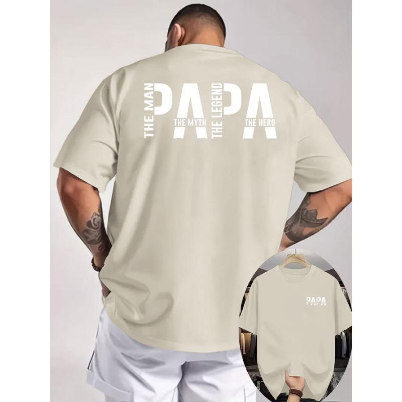 Men's Summer 100% Cotton Fashion Casual Papa the Man Slogan Double Sided Printed Loose Sport Round Neck Short Sleeve T-shirt Top