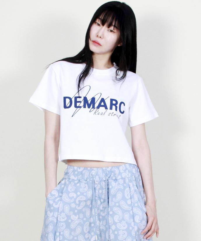 Deumakeu Logo Graphic Crop Short Sleeve T-Shirt White