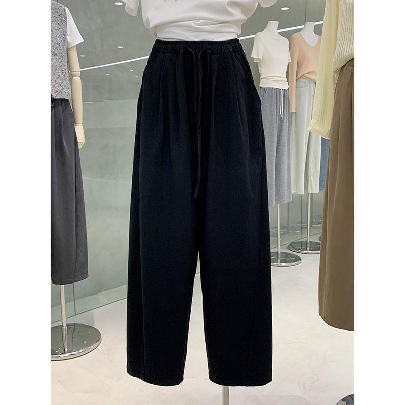 Plus Size Women's High Waist Wide Leg Pants - Spring Loose Fit with Elastic Lace-up Waist