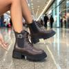 Autumn and winter new British style thick-soled large-size women's boots belt buckle front lace-up short boots women's Martin boots