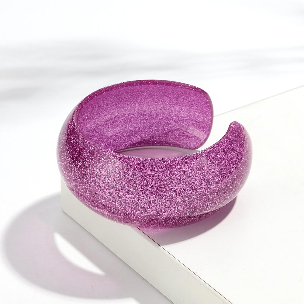 Colorful Glitter Acrylic Wide Cuff Bangle for Women Retro Resin Round Statement Open Bracelets Fashion Stackable Jewelry Gifts