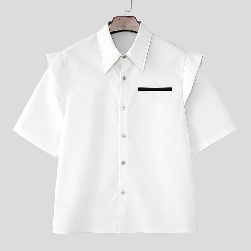 INCERUN Oversized Men Lapel Neck Short Sleeve Fake Two-piece Casual Shirts Tops