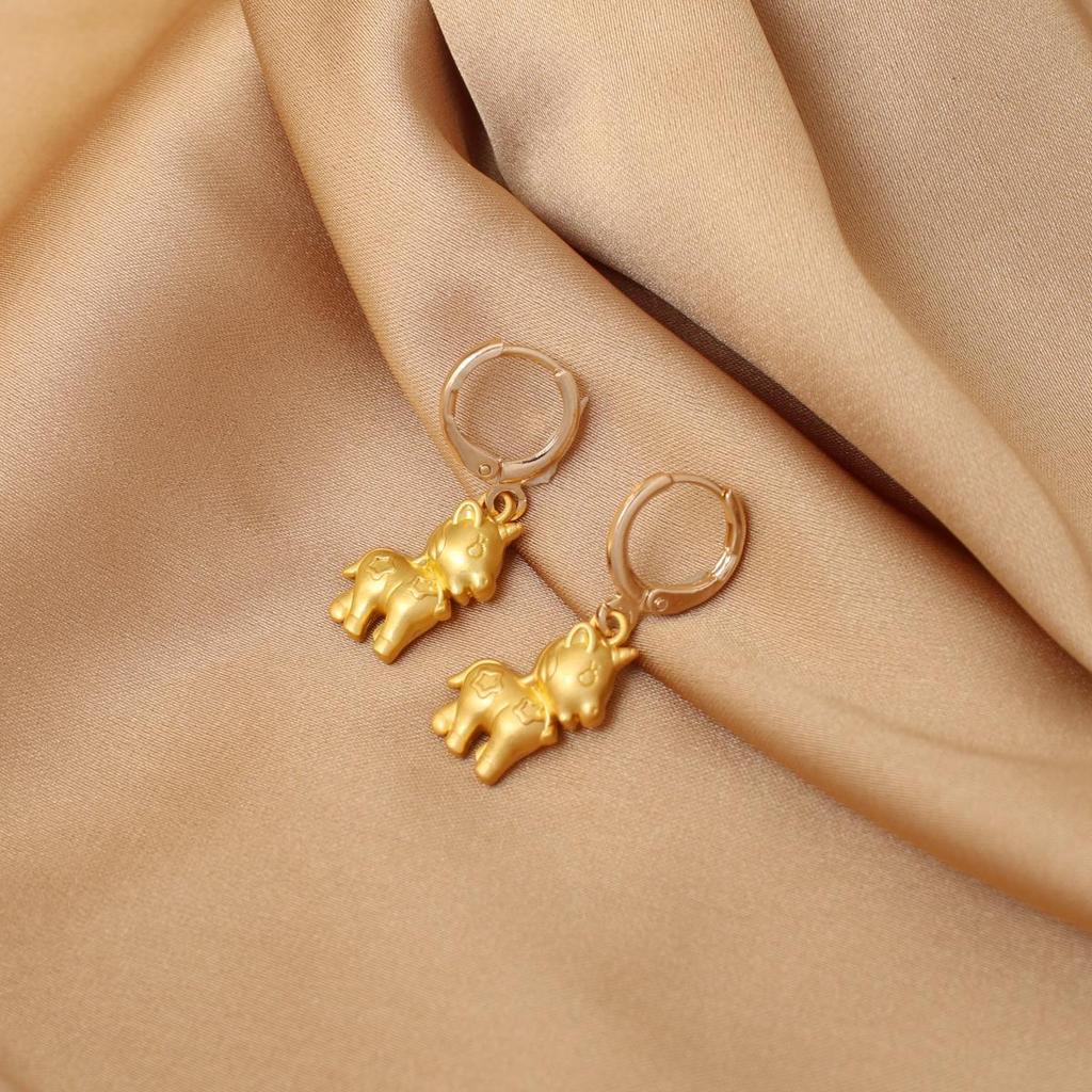 Ancient Gold Pony Earrings - Year of the Horse Zodiac Cartoon Unicorn Ear Clips