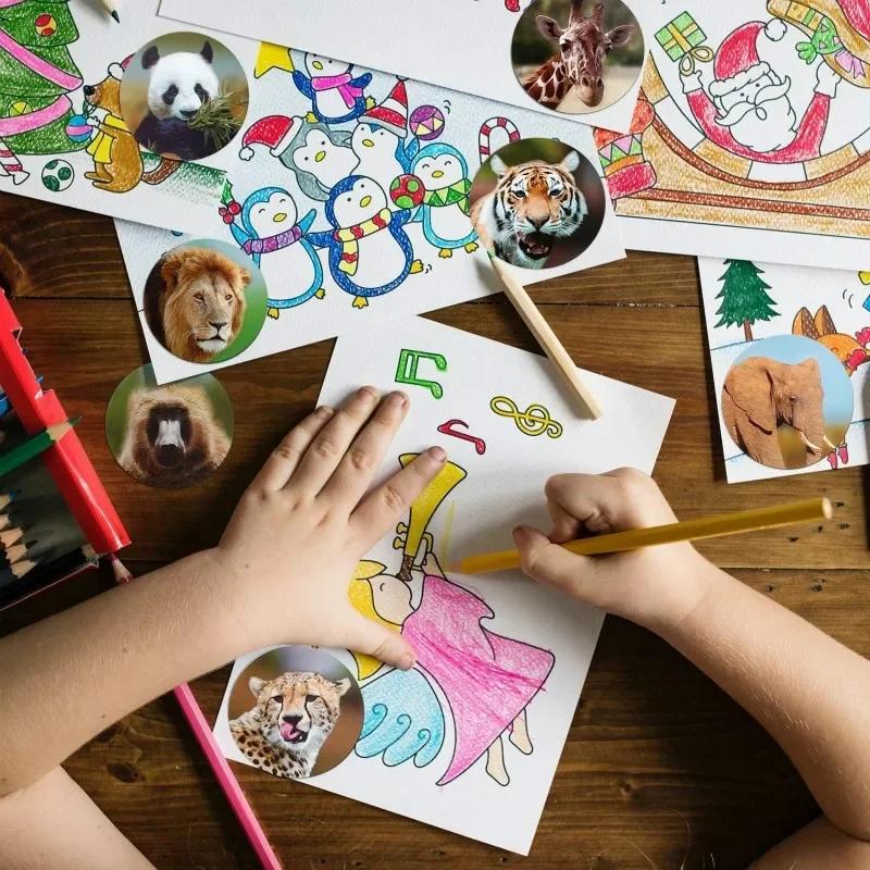 500 Pcs/roll Zoo Animals Cartoon Stickers for Kids Classic Toys School Teacher Reward Sticker Pattern Lion Sticker