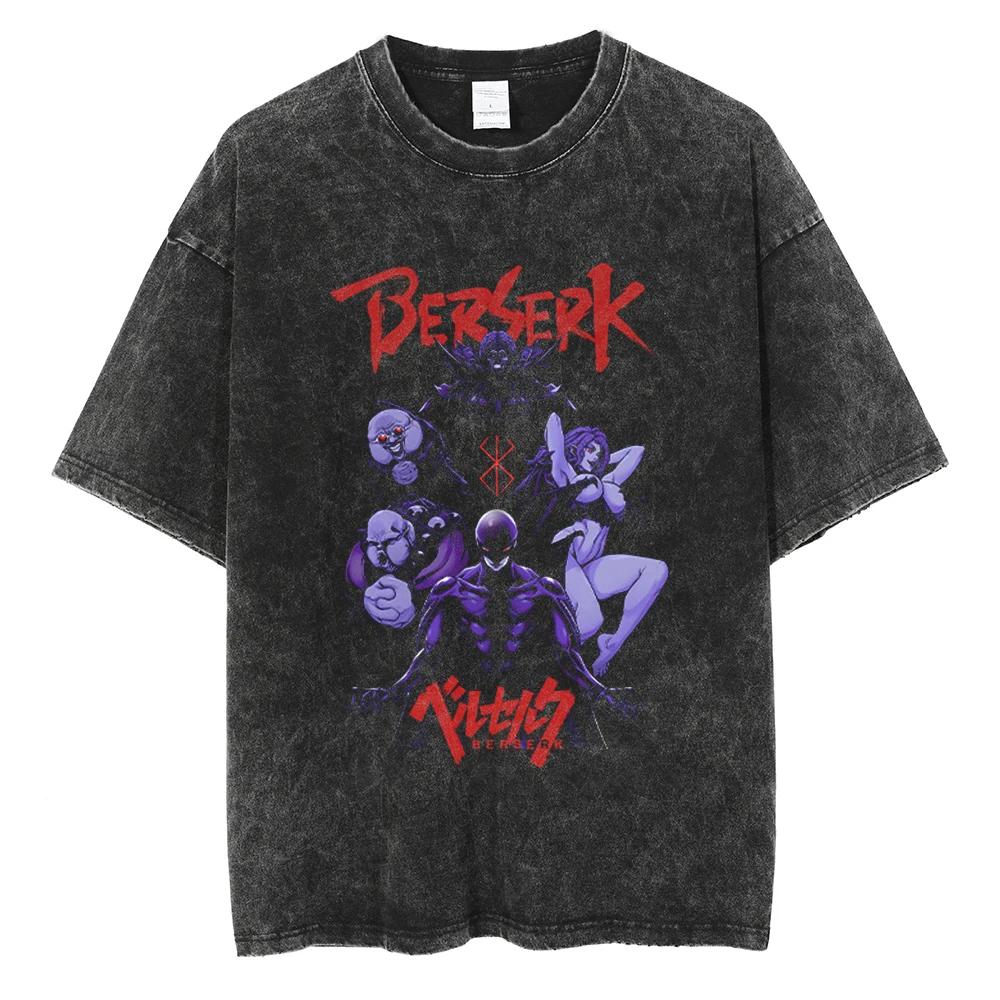 Anime T Shirt Berserk Manga Tshirt Guts For Men Women T-shirt Vintage Washed High Quality Cotton Clothing Summer Casual Short Sleeves Tees
