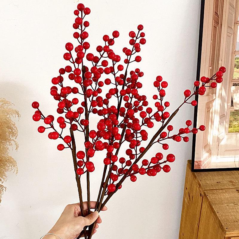Fortune Fruit Europäischer Stil Künstliche Stehende Rote Beeren Akazienblüten-Arrangement