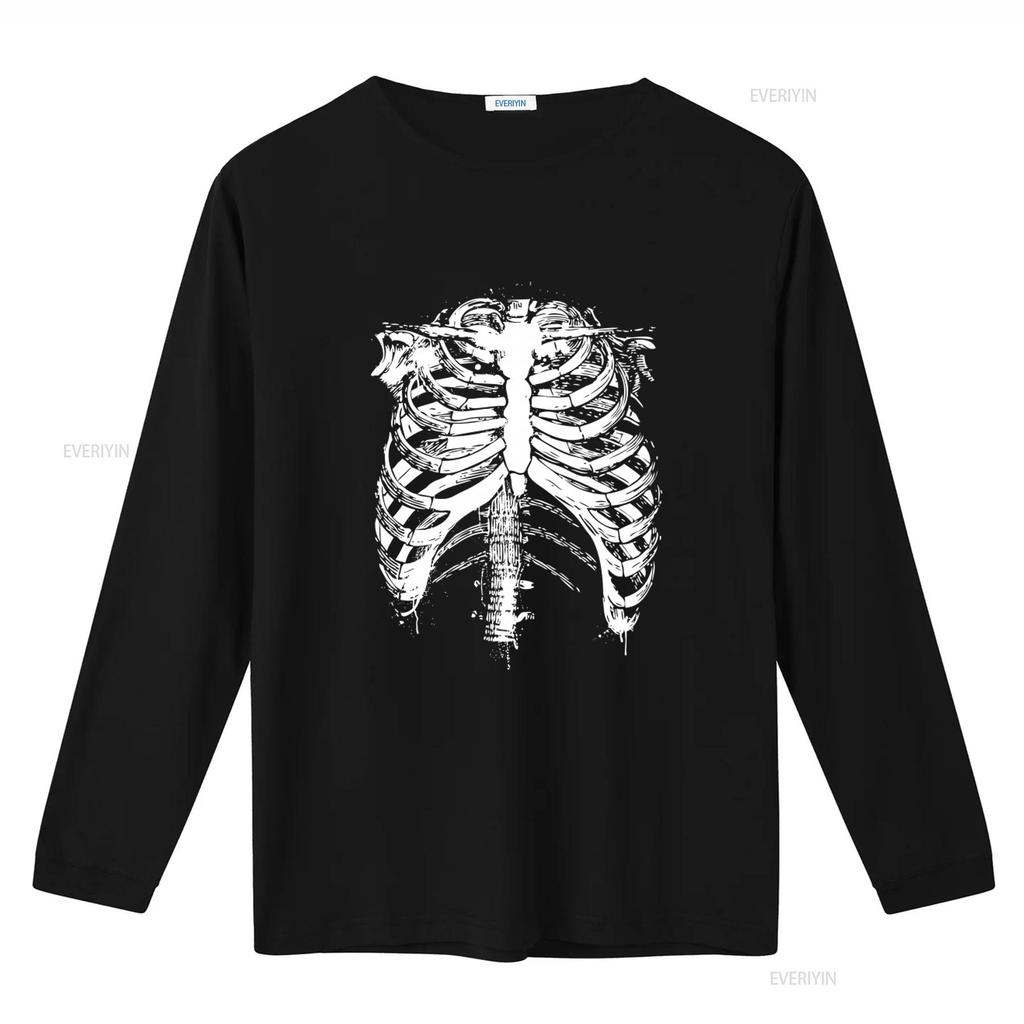 Herren Schwarzes Rippenkorb Skelett Halloween T-Shirt Gruselig Lustiger Kostüm Aufdruck Größen S bis XXXL vintage Gewaschen Mann Mode