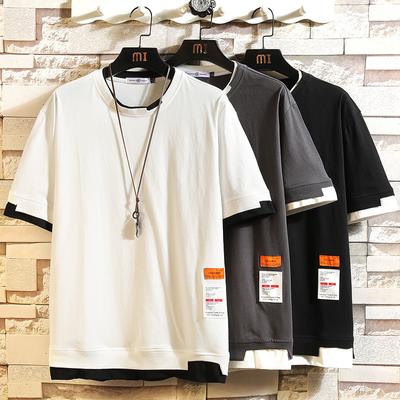 Sommer Kurzarm Japanische Lose Große Größe Rundhals Gedruckt T-shirt Männer Nähte Gefälschte Zwei Stücke von Student Casual t-shirt