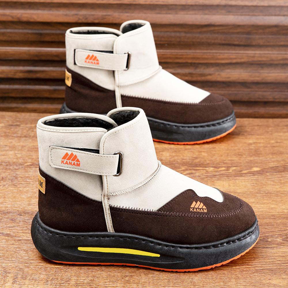 

Men s snow boots cotton shoes winter new warm velvet men s shoes medium tube non-slip thickened cotton boots high-top Martin boots 44 кавовий