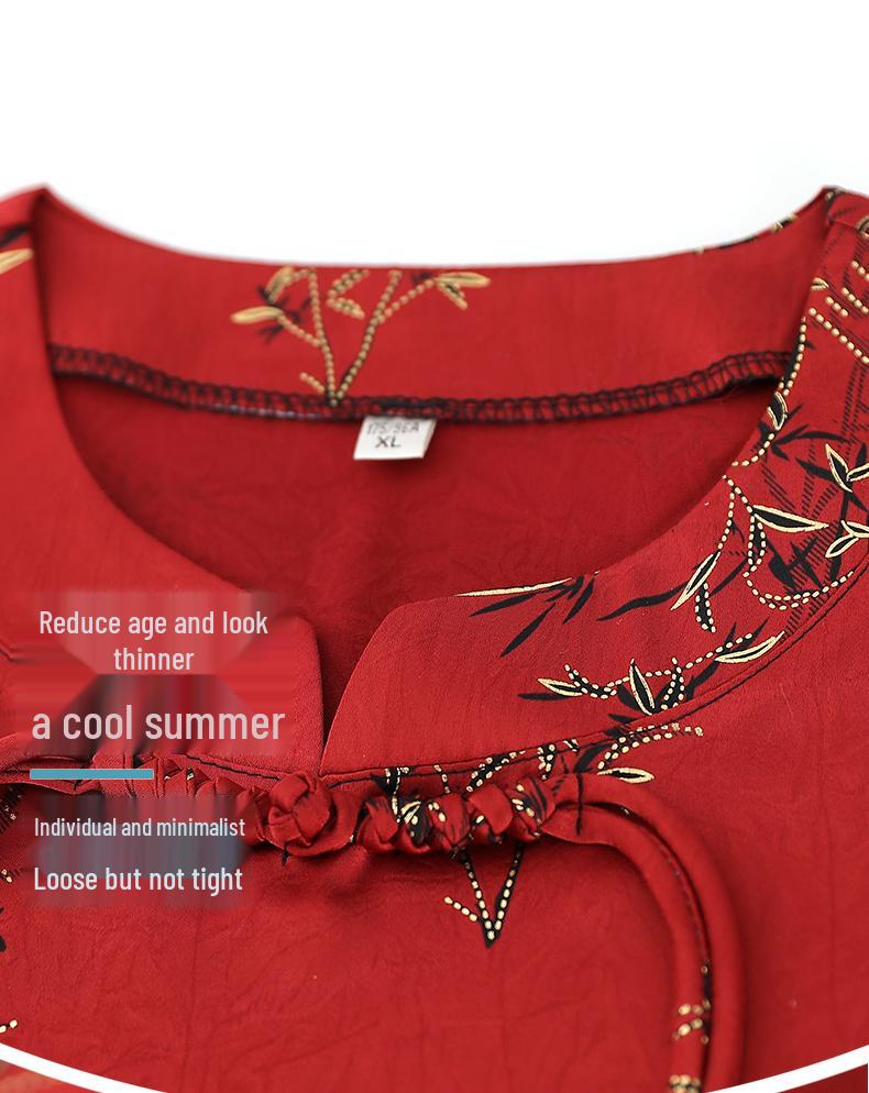 Chic Summer Two-Piece Set: Short-Sleeved Chinese Style for Middle-Aged and Elderly Women
