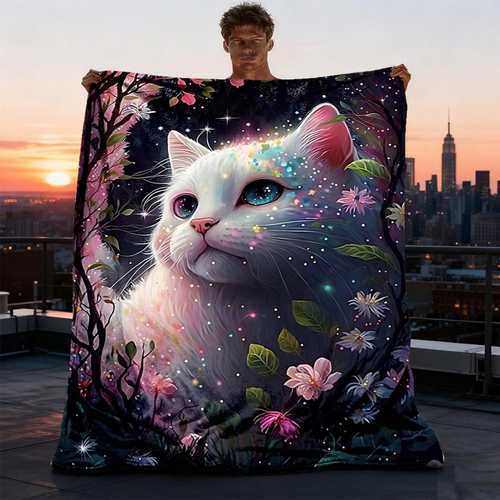 1pc Fairy Cat Outdoor Blanket - Soft Flannel Cozy for Travel & Camping - All-Season Warm Bed Cover, Machine Washable yy251229106