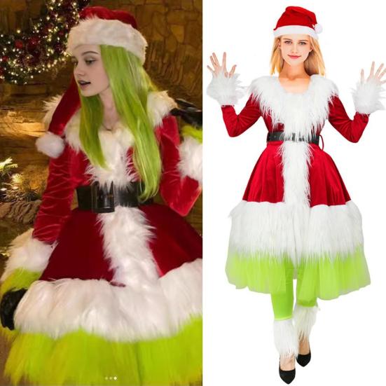 Christmas Dress for Women 2 Pcs Mrs. Claus Outfits And Hat