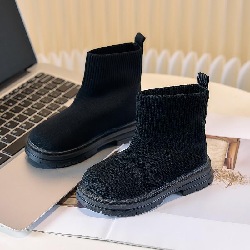 Kinder Stoffstiefel Gestrickter Komfort Kinder Mode Stiefel Einfarbig Vielseitig 2025 Brandneu Jungen Mädchen Kurze Stiefel Runde Zehen