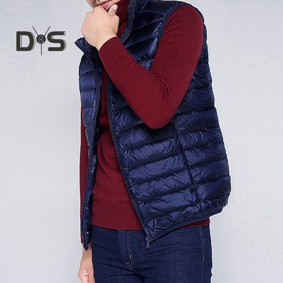Unisex Down Waistcoat Stand Collar Sleeveless Solid Color Zipper Placket Cotton Vest with Pockets Thin Warm Vest Coat