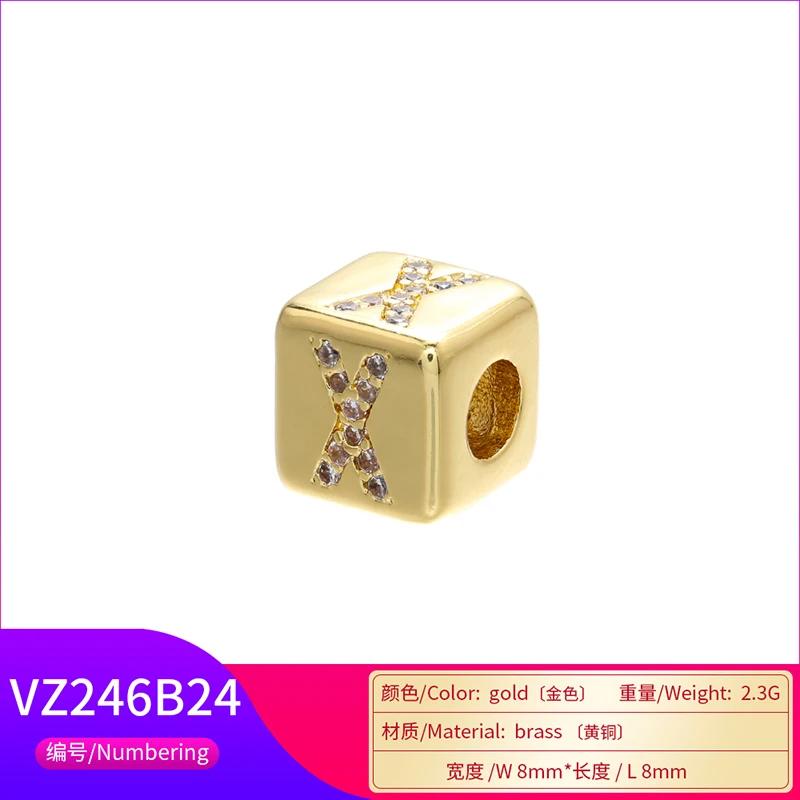 Gold-colored 8x8mm Square A-Z Letter Beads for DIY Handmade Bracelets, Earrings, and Jewelry Accessories Model:VZ246B