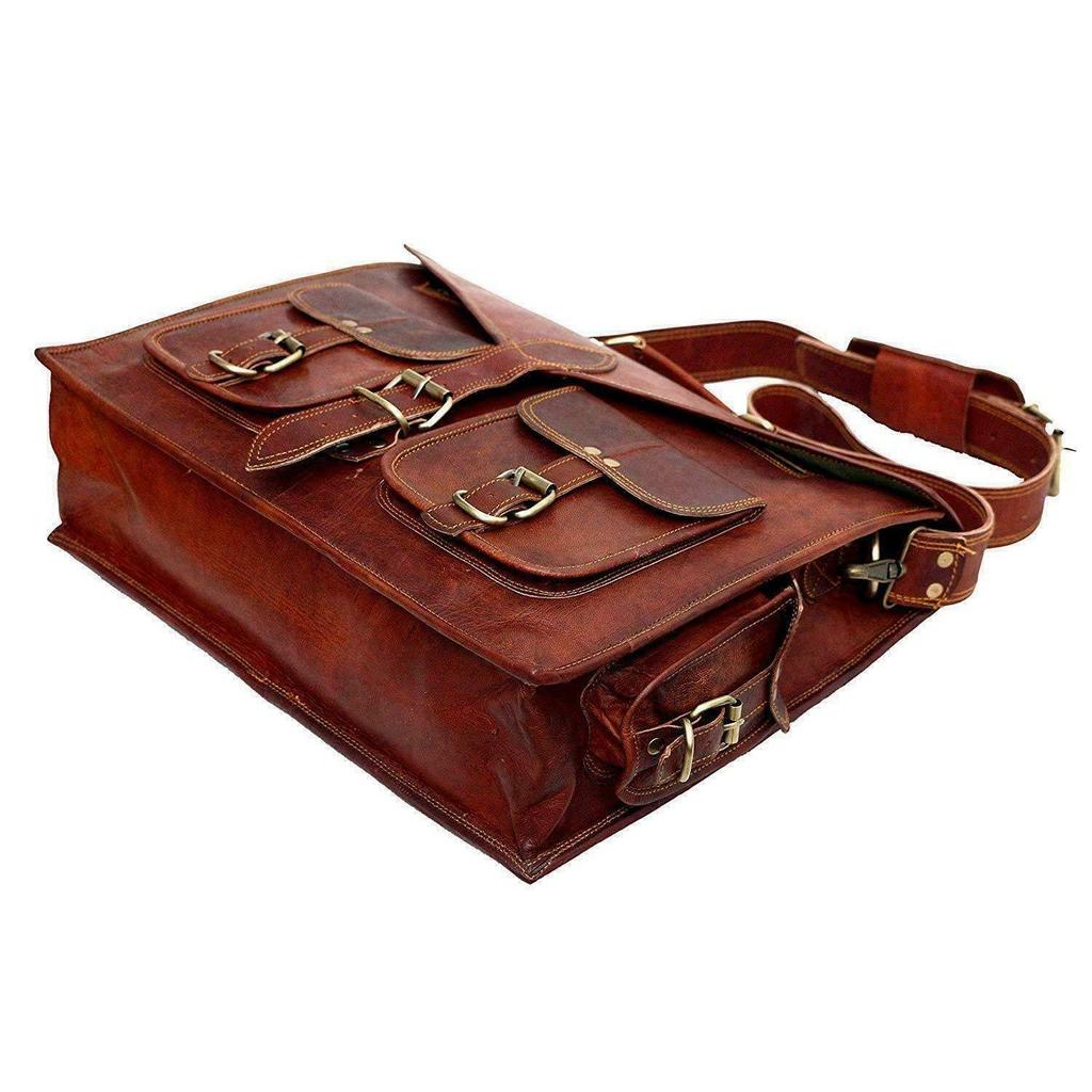Große Vintage 15" Herren-Umhängetasche aus braunem reinem Leder für Laptops