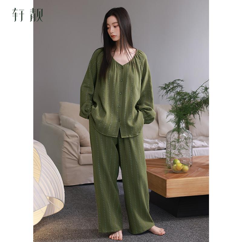 Xuan Liang Pure Cotton Pajama Women's Spring and Autumn Long Sleeve Double Layer Gauze Full Cotton Premium Loose Four Season Home Furnishing Set
