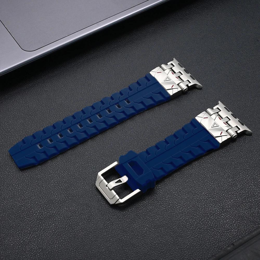 Men Silicone Band For Apple Watch Ultra 2/1 49mm Series 10 9 8 7 Se 6 5 Se Luxury Sports Bracelet for Iwatch 46mm 44 45mm Strap