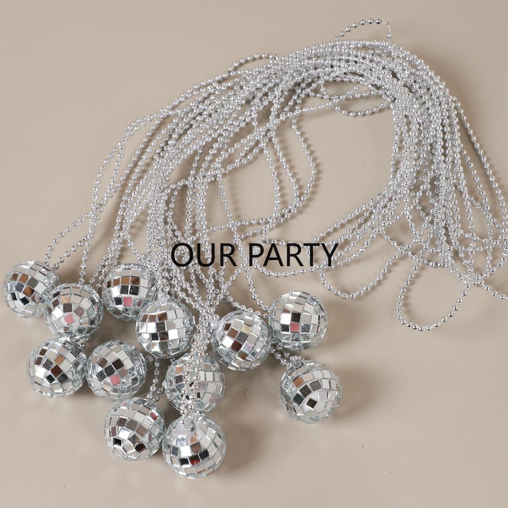 

5Pcs Mirror Disco Ball Hip Hop Necklaces for 70s Disco Music Theme Birthday Bachelorette Wedding Party Favors Pinata Fillers