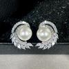 White Pearl Shiny Zirconia Wing Stud Earrings for Women Wedding Accessories for Engagement Elegant  Sterling Silver