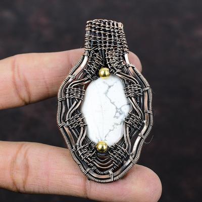 Ciondolo Pietra Durevole Howlite Ciondolo Avvolto in Filo di Rame Fatto a Mano Ciondolo Boho Gioielli in Rame Ciondolo di Design Gioielli Avvolti in Filo Regalo Per Lei
