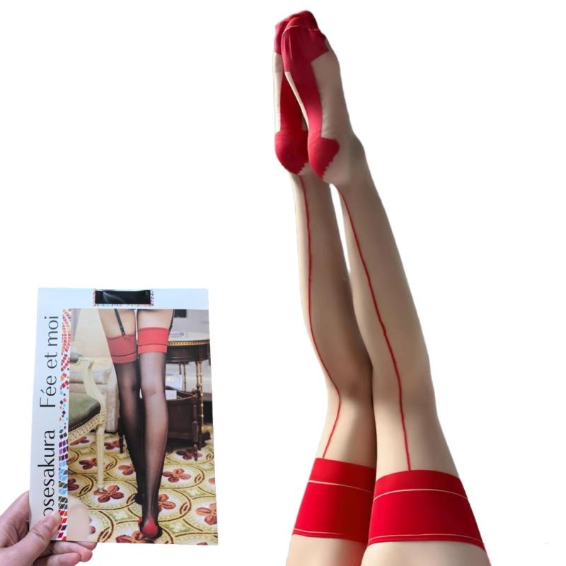 7 Colors Back Line Seamed Party Medias 10D Contrast Color Stretchy Nylon Thigh High Stockings Hot Pole Dance Clubwear