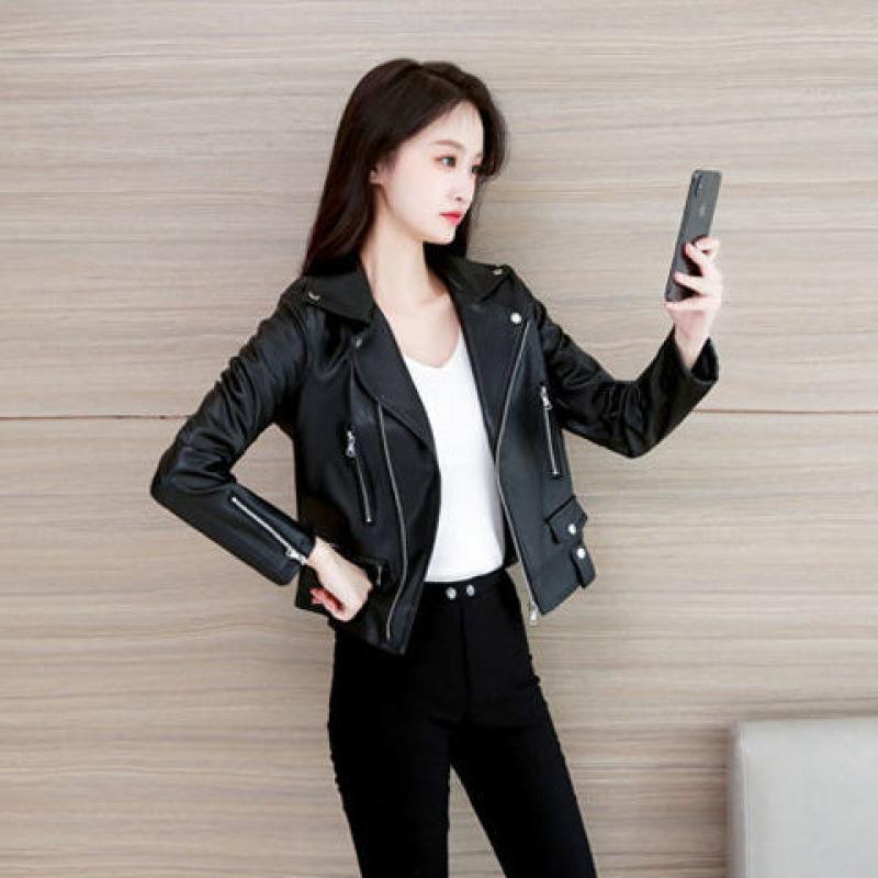 2025 Women's Slim Fit PU Leather Jacket - Short, Plus Size, Korean Style, Trendy Outerwear for Spring & Autumn
