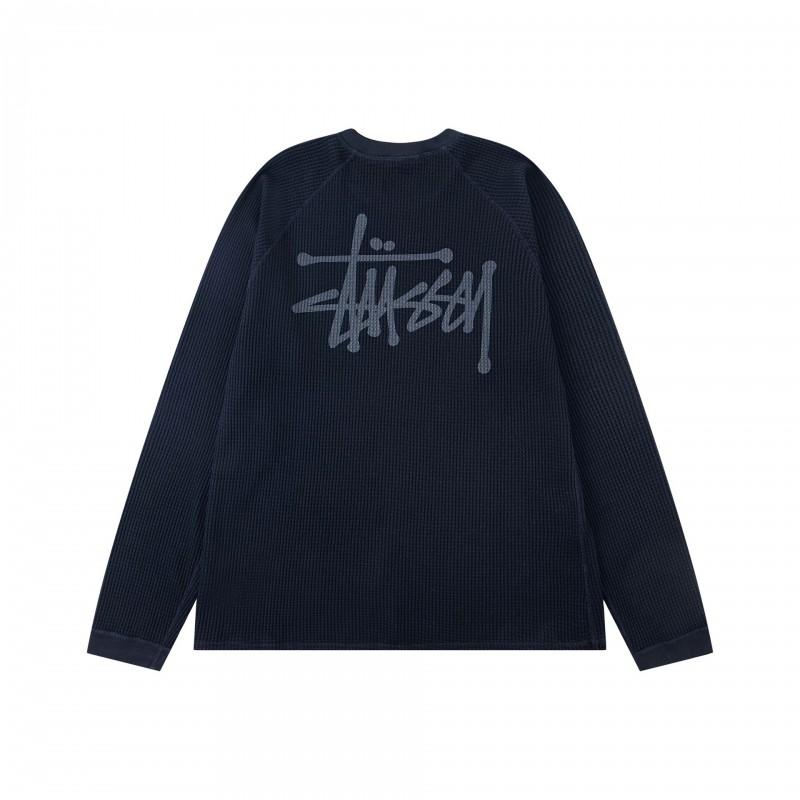 Stu American Style Waffle Print Oversized Long Sleeve Tee Men Winter Casual Wear