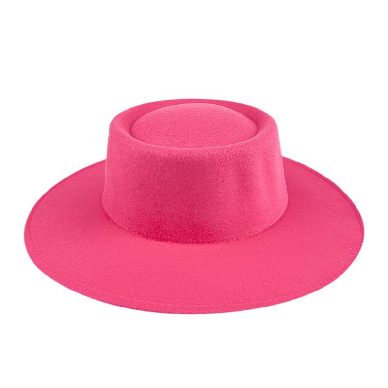 Formal Britishstyle Hat Wide Brim Flat Top Solid Color Winter Frenchinspired