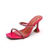 Fashion 2025 New Women High Heels Single Strap Crystal Square Toe Open Toe Sandals Stiletto Heel Shoes
