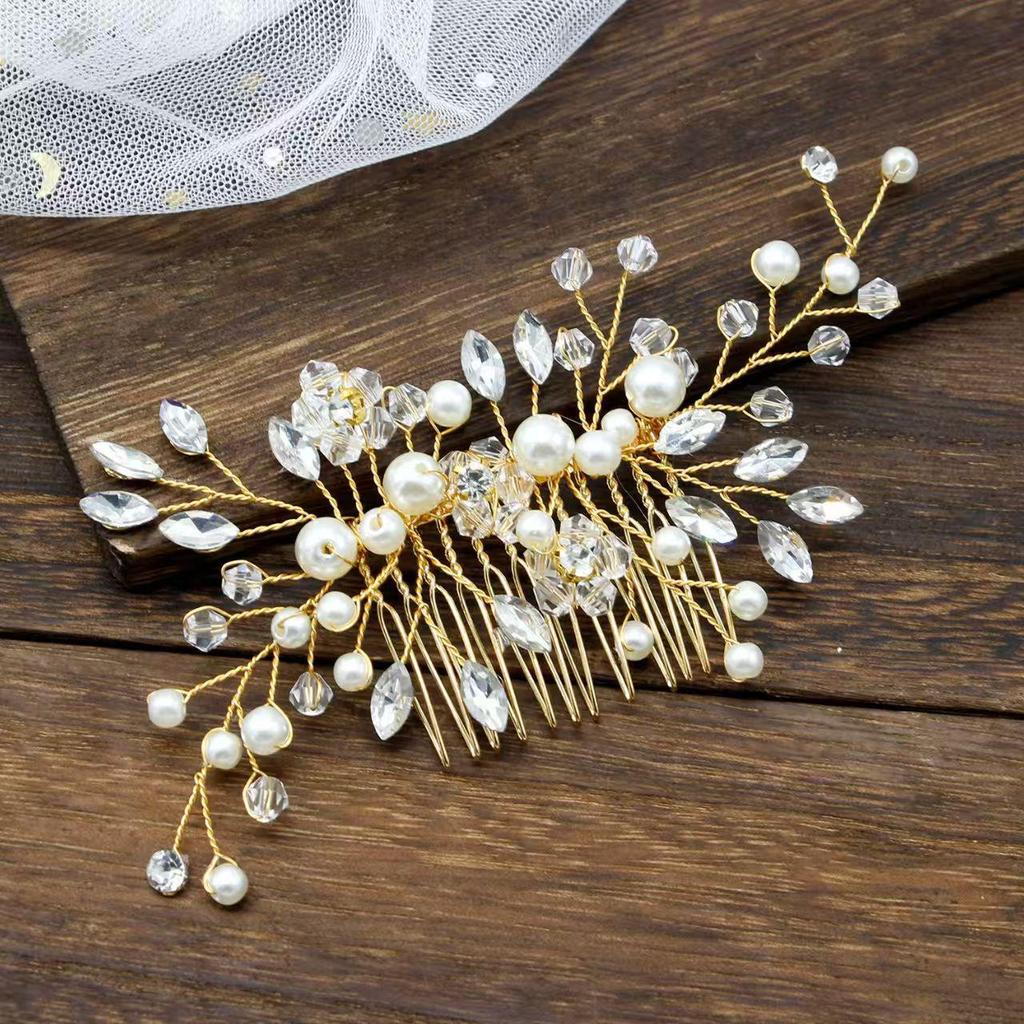 Pente de Cabelo para Casamento de Noiva 2025: Elegante Adorno de Cabeça com Pérolas e Strass para Banquetes