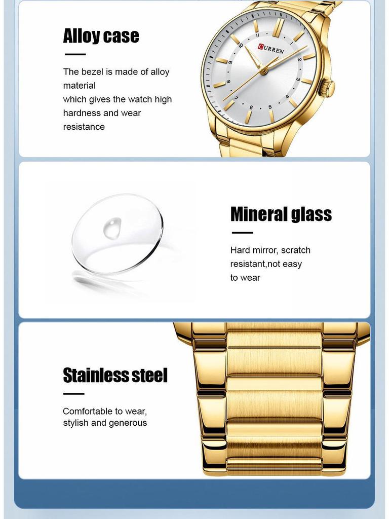 CURREN 8430 Men's Waterproof Quartz Watch with Steel Band, Business Casual Large Dial