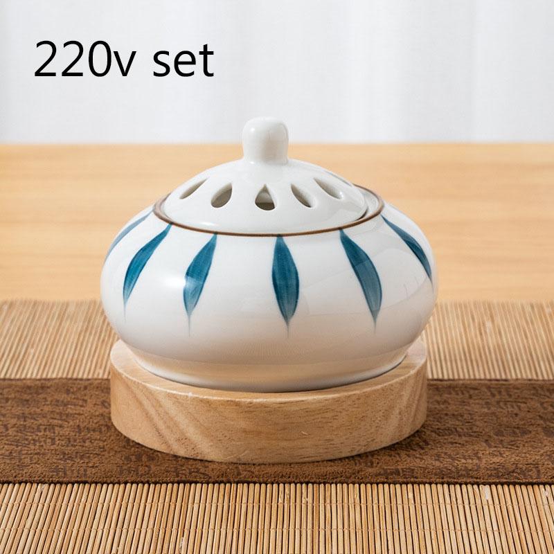 80°-230° Ceramics Plug-in OUDH Woodchip Incense Burner Paint Leaf Timed 110v/220v Sandalwood Essential Oil Fragrant Stove
