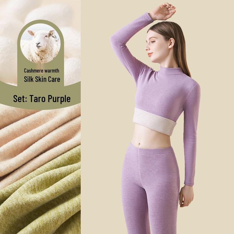 Women's Cashmere Silk Thermal Underwear Set: Seamless Autumn/Winter Top and Bottoms with Thickened Velvet