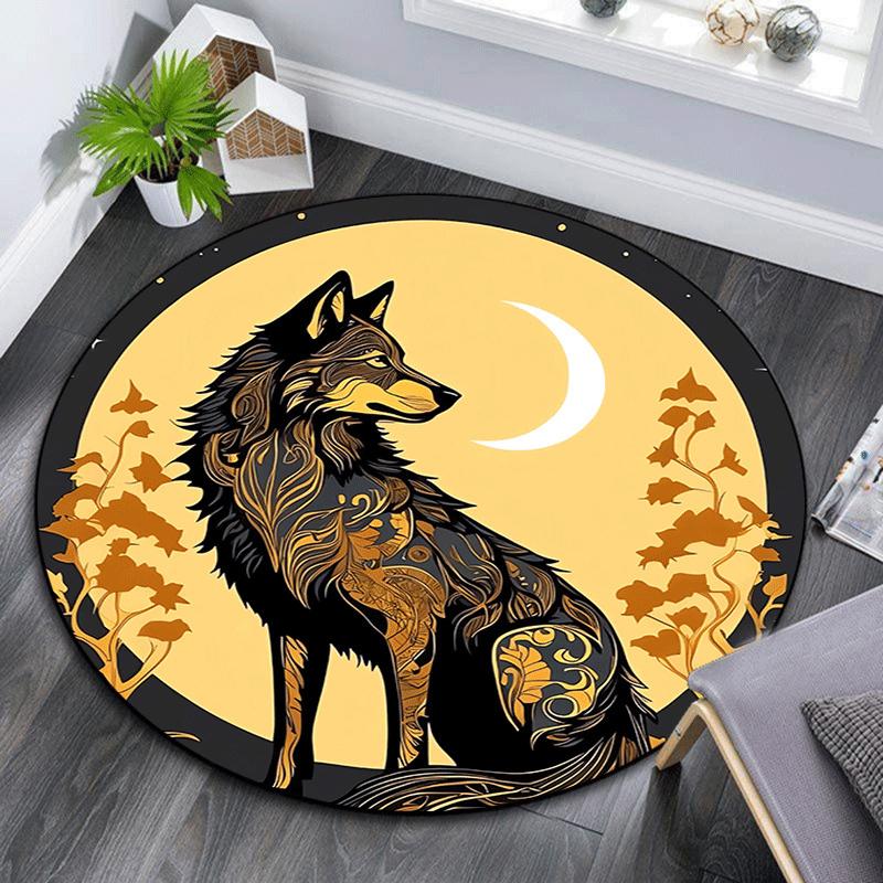 

1pc Soft, Absorbent & Non Slip Wolf with mysterious patterns Round Rug Soft Circle Rug for Living Room & Bedroom Decor, Chair Mats, and Unfo 80cm by 80cm